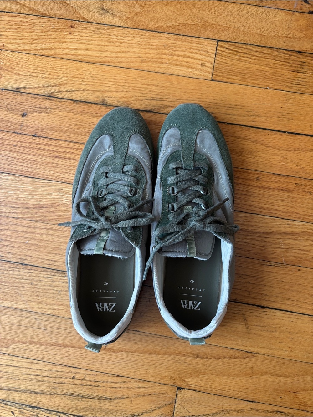 Zara Green Suede Leather Sneakers Size Womens 11